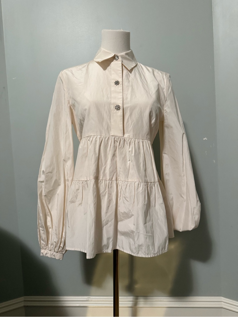 Kate Spade Cream Babydoll Peplum Button-Front Blouse
